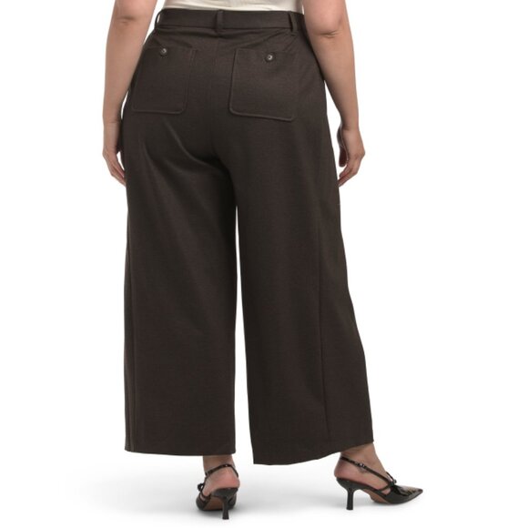 DEMOCRACY Chocolate Brown Plus Ab Solution Wide Leg Trousers - Picture 2 of 2